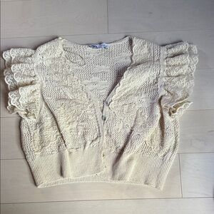 Zara Elegant Cream Lace Knit Sweater